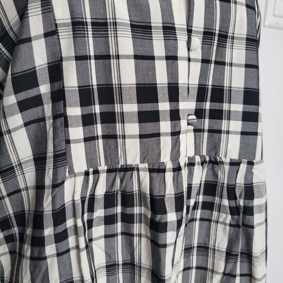 Black & White Plaid Blouse Holiday Cottagecore Baby Doll Balloon Sleeve - Picture 6 of 9